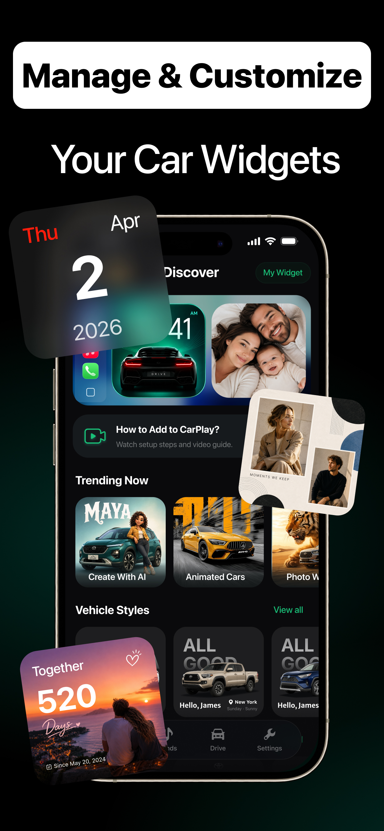 Manage and customize car widgets